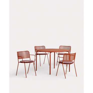 Conjunto composto por Mesa Redonda (Ø110 cm) e 4 Cadeiras com Apoios de Braços em Metal Dorothea para Exterior Vermelho Brick - The Masie