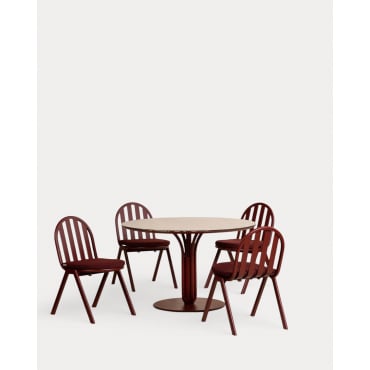 Conjunto de Mesa Redonda (Ø120 cm) e 4 Cadeiras de Exterior em Metal e Vidro Temperado Llibet Vermelho Tinto - The Masie