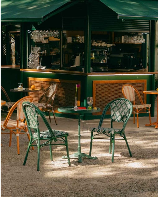 Conjunto de Mesa Redonda (Ø60 cm) e 2 Cadeiras de Exterior em Metal e Rattan Sintético Yona Bistro