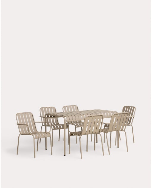 Conjunto de Mesa Retangular (130x80 cm) e 6 Cadeiras com Apoios de Braço em Metal Tavo - Castanho Clay