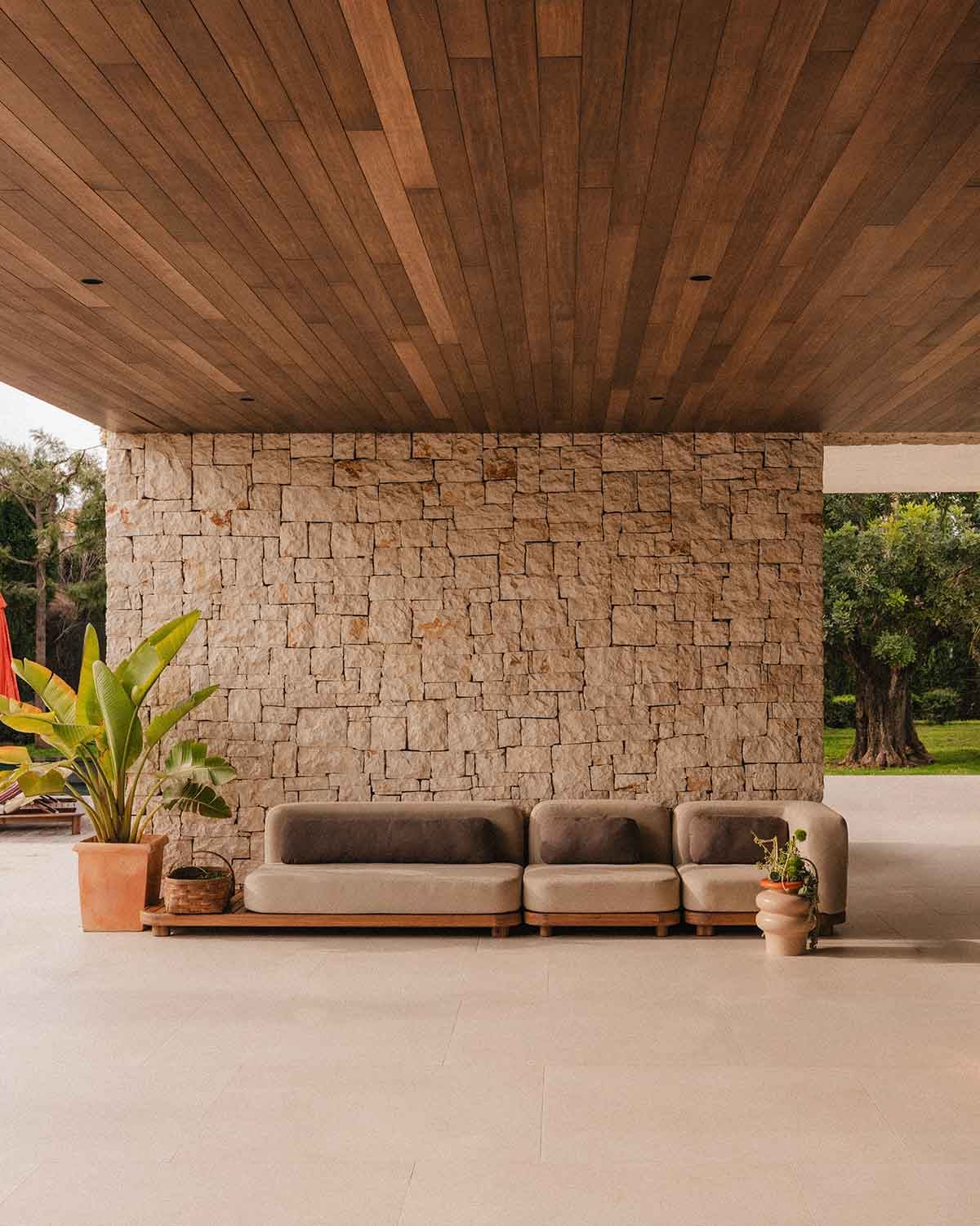 Conjunto Sofá Modular de Jardim de 3 Peças Módulo de Sofá, Módulo Central e Módulo de Canto em Madeira de Acácia e Tecido Redik, imagem de galeria 2