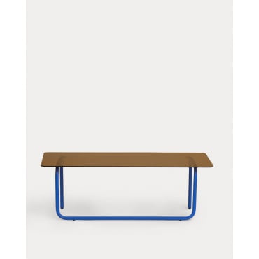 Mesa de Centro Externa em Metal e Vidro Temperado (120x60 cm) Mitha Azul Sapphire - The Masie