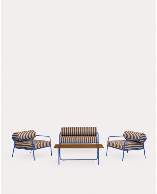 Conjunto Garden com Sofá de 2 Lugares, 2 Poltronas e Mesa de Centro em Metal e Tecido Mitha - Azul Sapphire