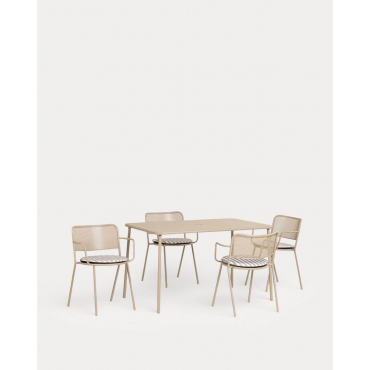 Set de Mesa Retangular Mijail (130x80 cm) e 4 Cadeiras de Metal Dorothea para uso Externo Castanho Clay - The Masie