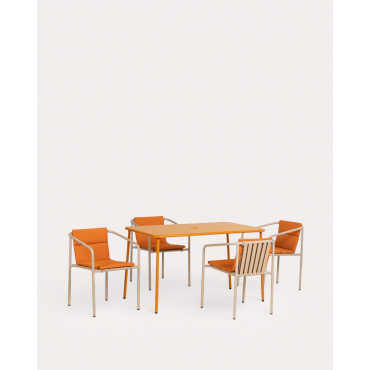 Set de mesa Retangular Mijail (130x80 cm) e 4 Cadeiras de Metal para Exterior Vinke Laranja Terra - The Masie