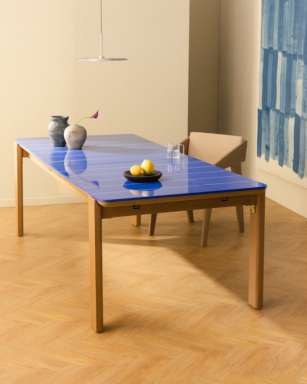 Mesa de Jantar Retangular Extensível em Cimento com Acabamento em Azulejo e Madeira de Acácia (225-330x100 cm) Ubel, imagem de galeria 2