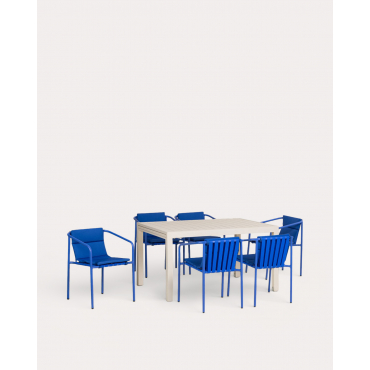 Conjunto de Mesa Retangular Extensível (135-265x100 cm) Seila e 6 Cadeiras de Alumínio para Exterior com Apoios de Braços Vinke Azul Sapphire - The