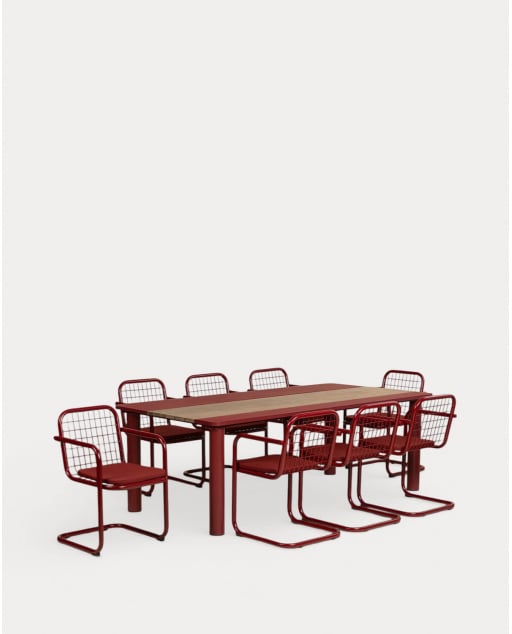 Conjunto de Mesa Retangular (220x110 cm) Lirae e 8 Cadeiras com Apoios de Braço em Metal Biaritz para Uso Externo