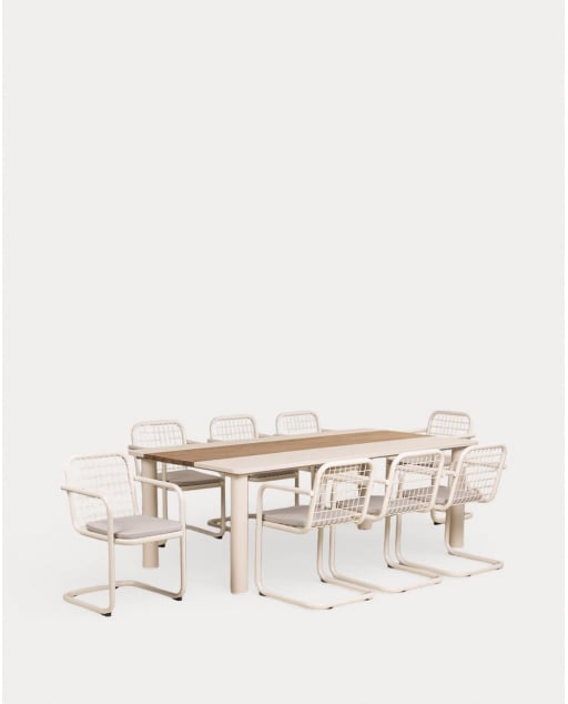Conjunto de Mesa Retangular (220x110 cm) Lirae e 8 Cadeiras com Apoios de Braço em Metal Biaritz para Uso Externo