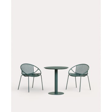 Conjunto de Mesa Redonda em Metal Banon (Ø70 cm) e 2 Cadeiras de Polipropileno para Exterior Anier Verde Grove - The Masie