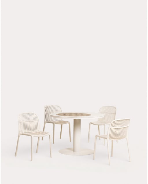 Conjunto de Mesa Redonda de Metal (Ø110 cm) Lirae e 4 Cadeiras de Polipropileno Aisha para Uso Externo
