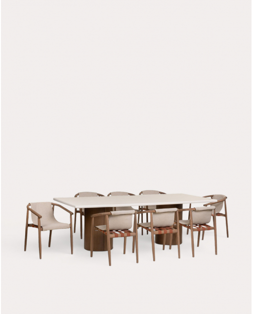 Conjunto de Mesa Retangular de Cimento Eneiza (230x110 cm) e 8 Cadeiras de Exterior de Madeira Clhoti