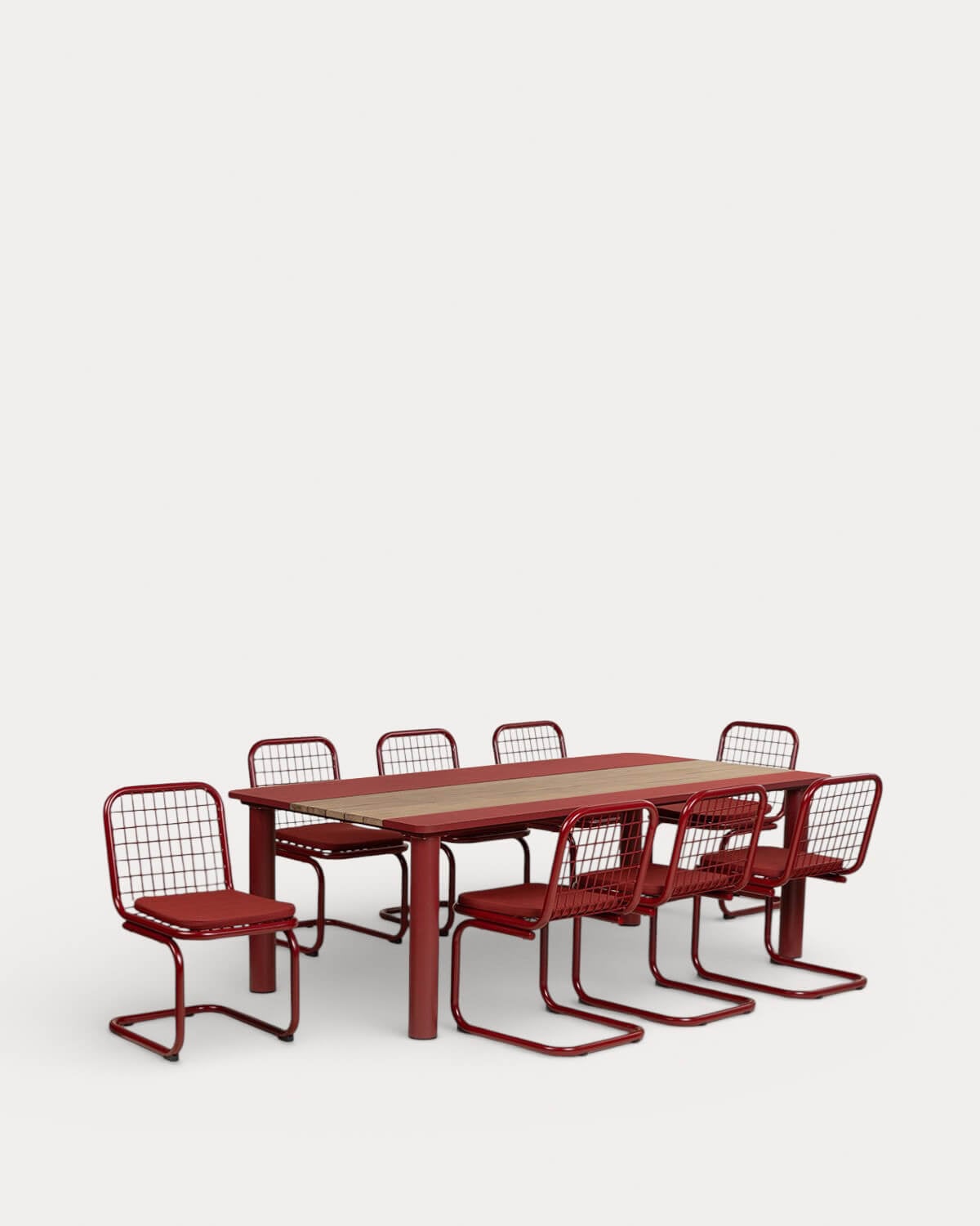 Conjunto de Mesa Retangular (220x110 cm) Lirae e 8 Cadeiras de Metal Biaritz para Exterior