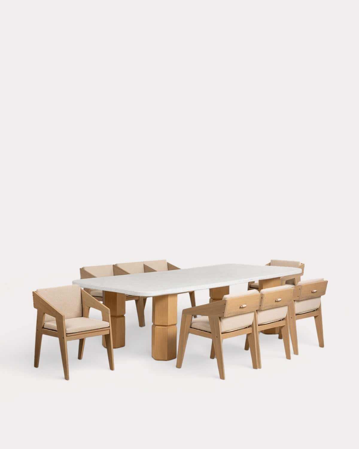 Conjunto de Mesa Retangular em Terrazzo (270x120 cm) Ixiar e 8 Cadeiras de Braço em Madeira de Acácia Tanon para uso Externo, imagem de galeria 1