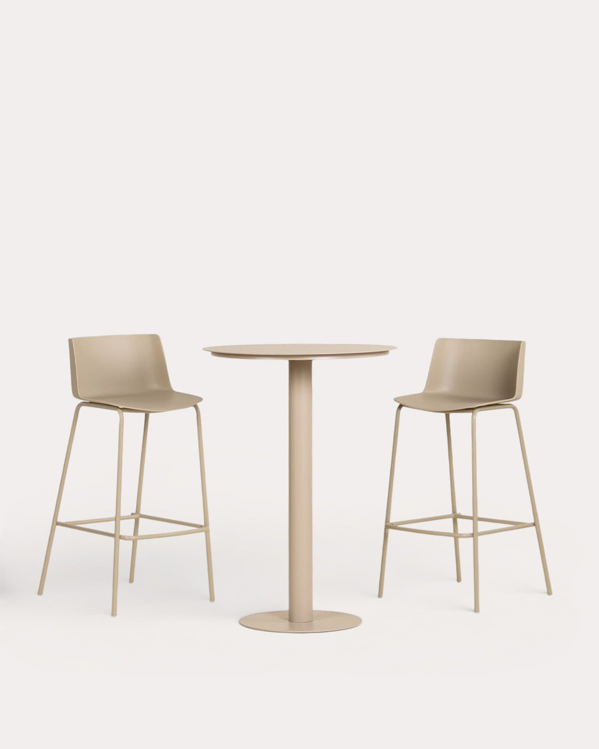 Conjunto de Mesa Alta Redonda em Metal (Ø70 cm) Banon e 2 Banquetas Altas em Polipropileno (74 cm) Meivy para Exterior