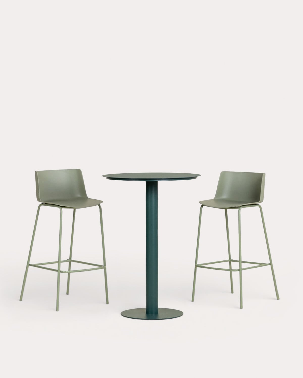 Conjunto de Mesa Alta Redonda em Metal (Ø70 cm) Banon e 2 Banquetas Altas em Polipropileno (74 cm) Meivy para Exterior, imagem de galeria 1