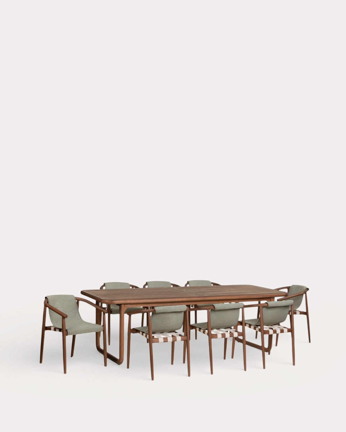 Conjunto de Mesa Retangular (240x100 cm) Elnes e 8 Cadeiras de Exterior Clhoti em Madeira de Eucalipto