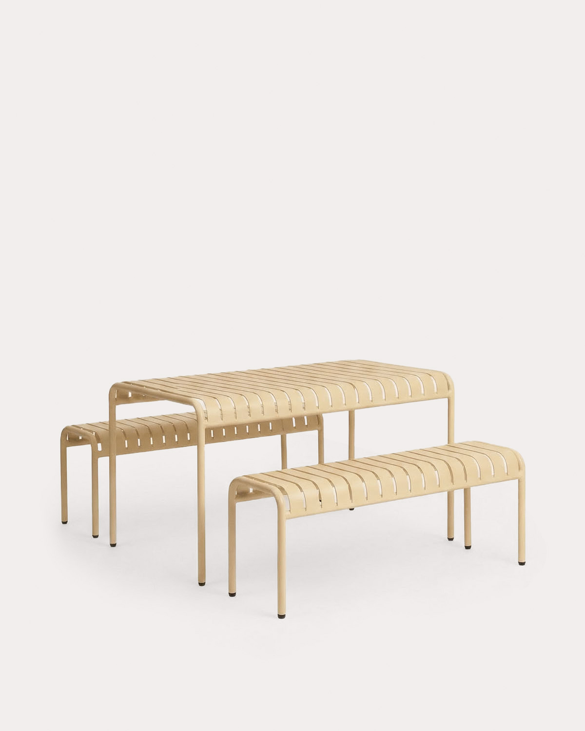 Conjunto de Mesa Retangular para Exterior (130x80 cm) e 2 Bancos de Metal Tavo, imagem de galeria 1