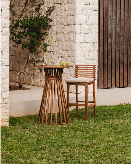 Banqueta Alta para Exterior em Madeira de Acácia e Tecido (75 cm) Hazan