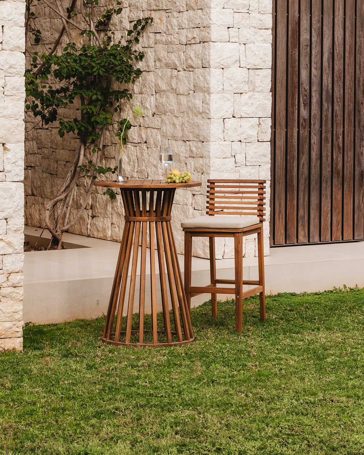 Pack 2 Banquetas Altas para Exterior em Madeira de Acácia e Tecido (75 cm) Hazan, imagem de galeria 2