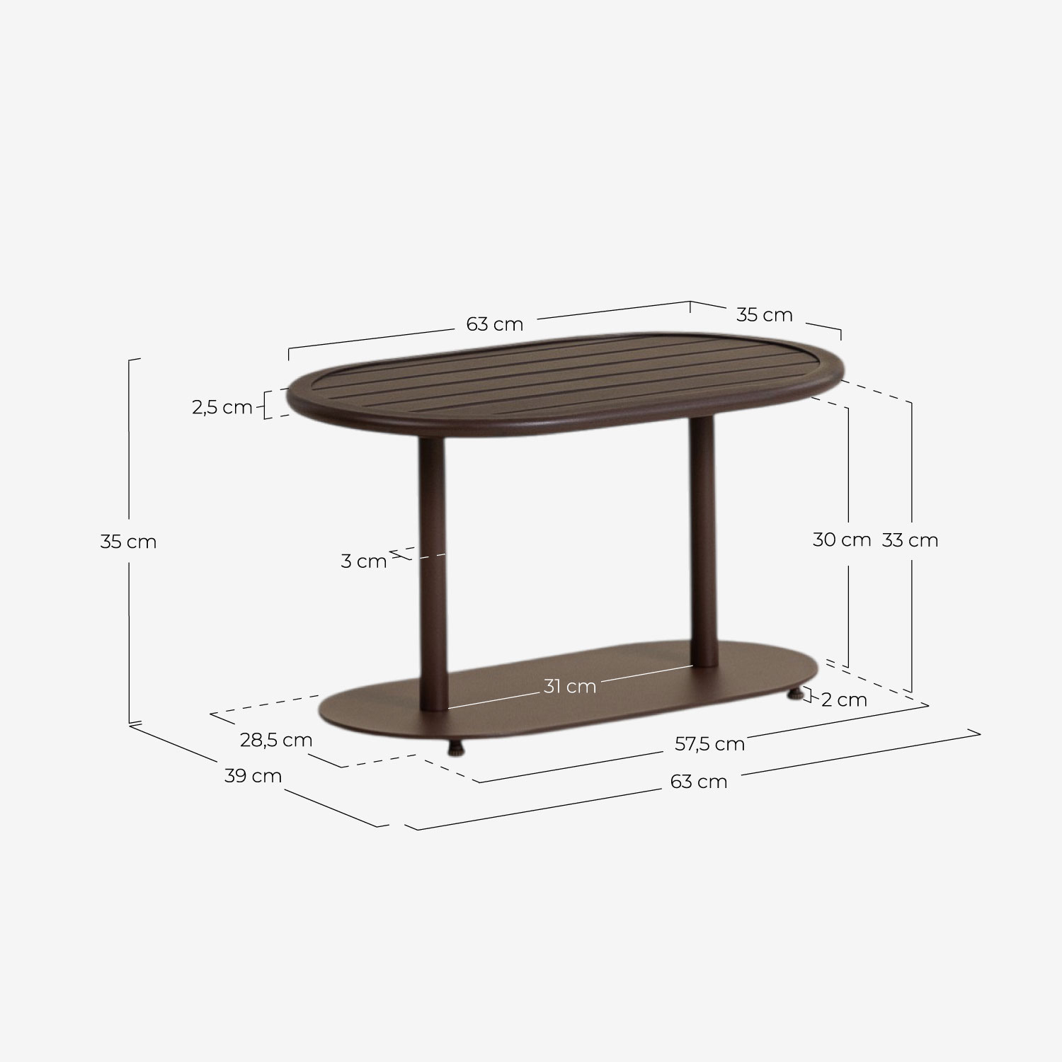 Conjunto Garden com Sofá de 2 Lugares, 2 Poltronas, 1 Mesa de Centro e 1 Mesa Lateral em Metal e Tecido Jazmin, Medidas