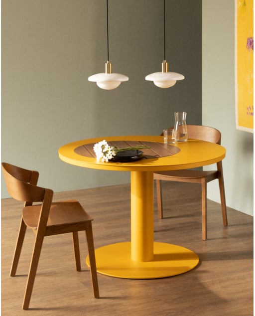 Mesa de Jantar Redonda em Metal e Madeira de Teca (Ø110 cm) Lirae
