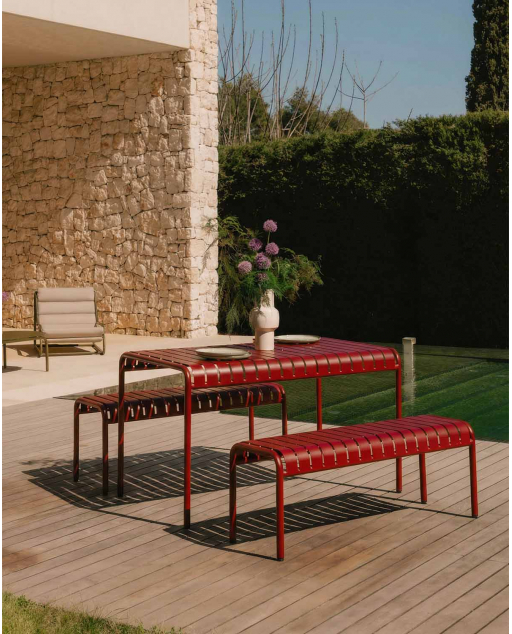Conjunto de Mesa Retangular para Exterior (130x80 cm) e 2 Bancos de Metal Tavo