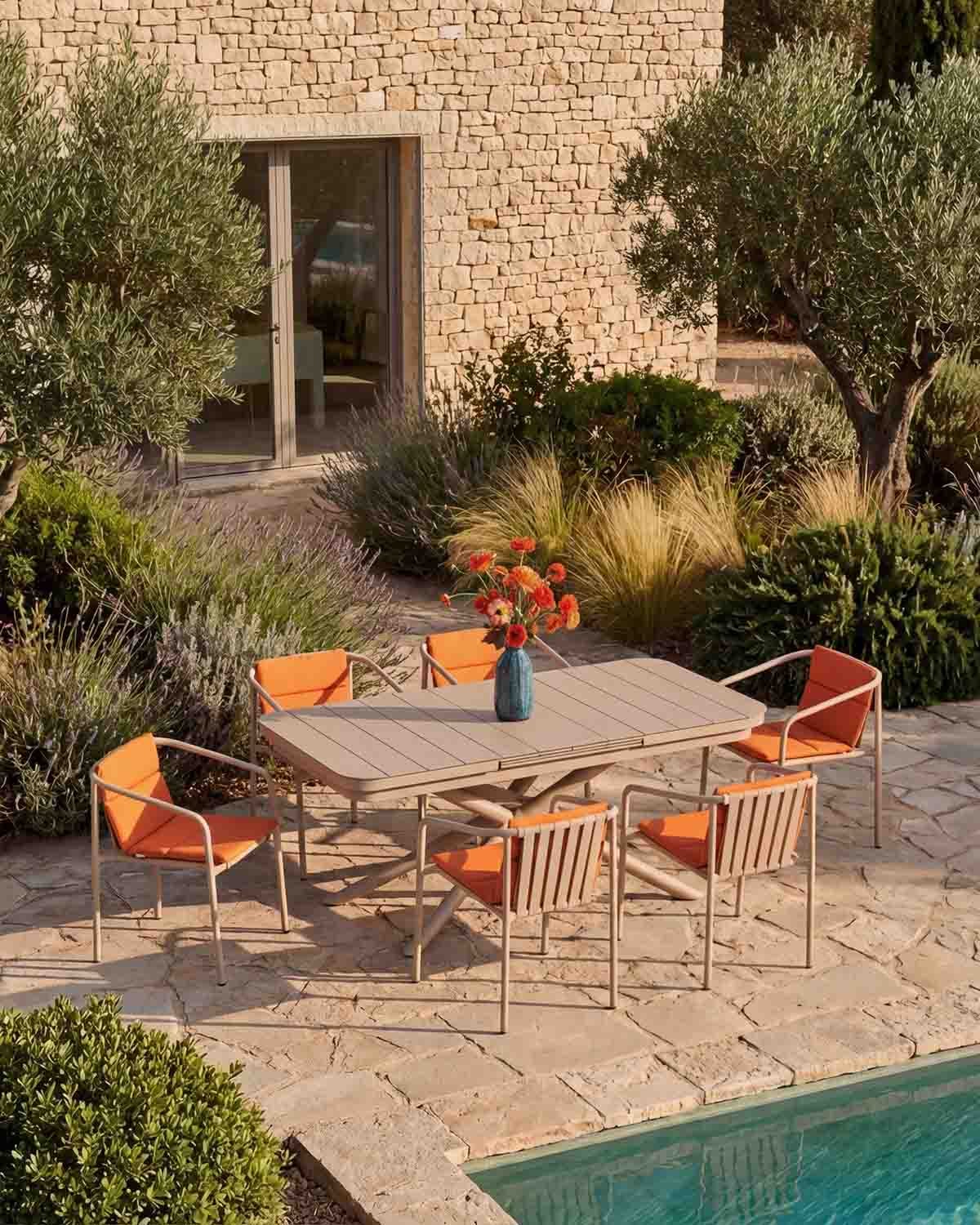 Conjunto de Mesa Retangular Extensível Kelsey (180-240x90 cm) e 6 Cadeiras de Alumínio para Exterior Vinke, imagem de galeria 2