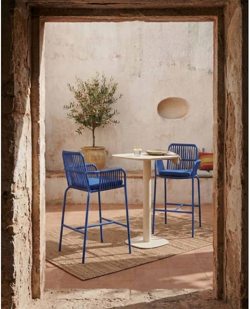 Conjunto de Mesa Alta Quadrada (70x70 cm) Zoilo e 2 Banquetas Altas de Alumínio (75 cm) Drian para Exterior