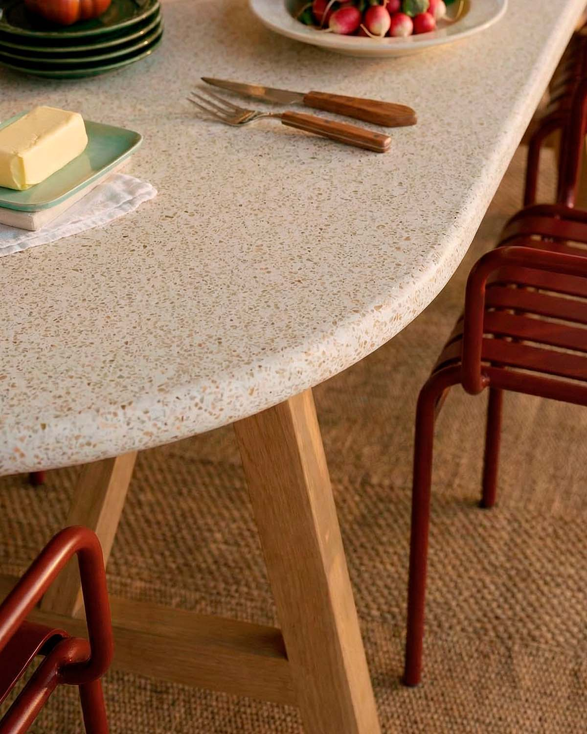 Mesa Oval para Exterior em Terrazzo e Madeira de Acácia (230x100 cm) Mirena, imagem de galeria 6