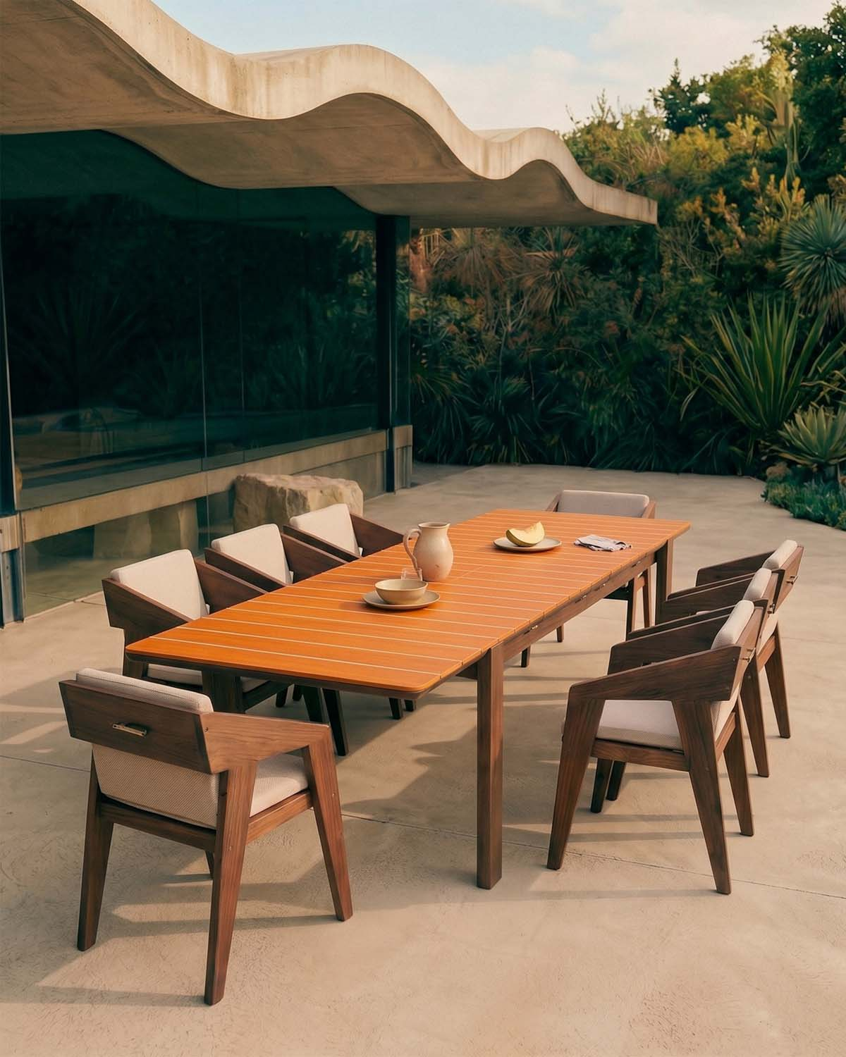 Mesa Retangular Extensível para Exterior em Cimento e Madeira de Acácia (225-330x100 cm) Ubel, imagem de galeria 3
