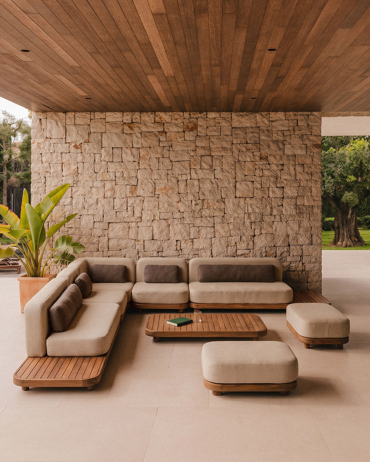 Conjunto de Jardim de 7 Peças Sofá, Sofá de Centro, Sofá de Canto, Pufe e Mesa de Centro em Madeira de Acácia e Tecido Redik, imagem de galeria 2