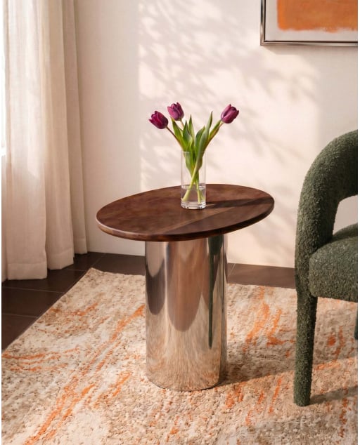 Mesa Lateral Oval de Metal Lahuga