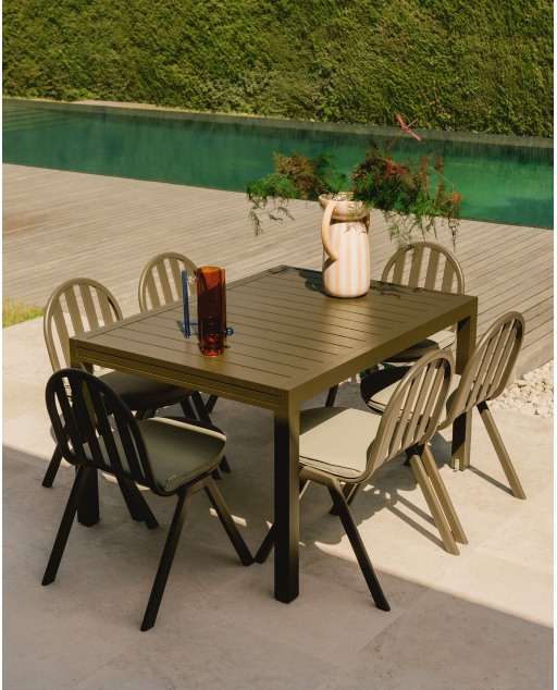 Conjunto de Mesa Retangular Extensível Seila (135-265x100 cm) e 6 Cadeiras de Alumínio para Exterior Llibet