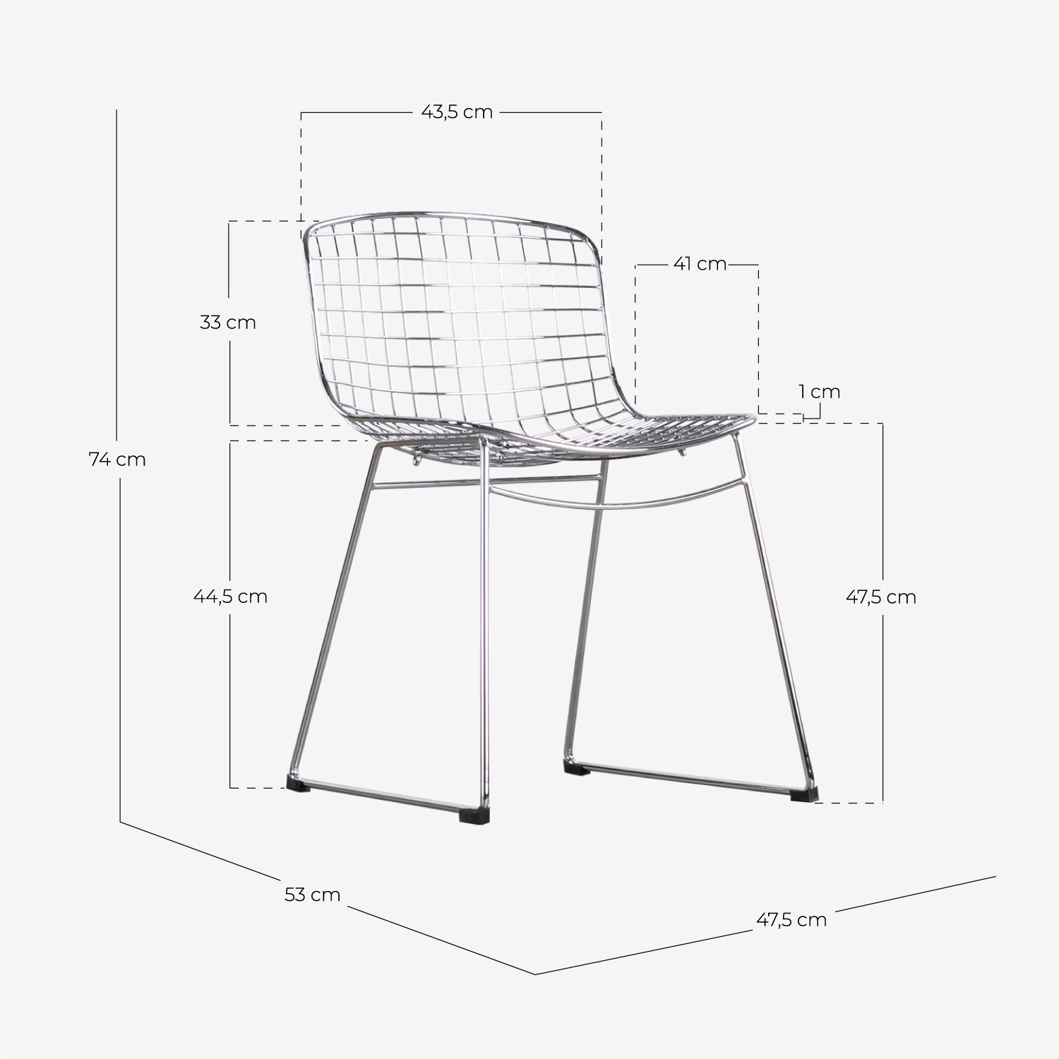 Pack de 2 Cadeiras de Jantar de Metal com Encosto Baixo Aras , Medidas
