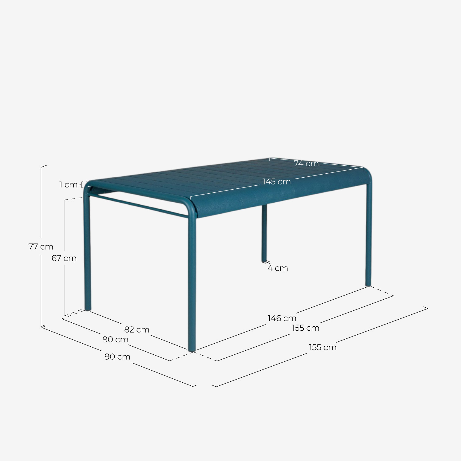 Mesa Retangular para Exterior em Metal e Polipropileno (155x90 cm) Baztan, Medidas