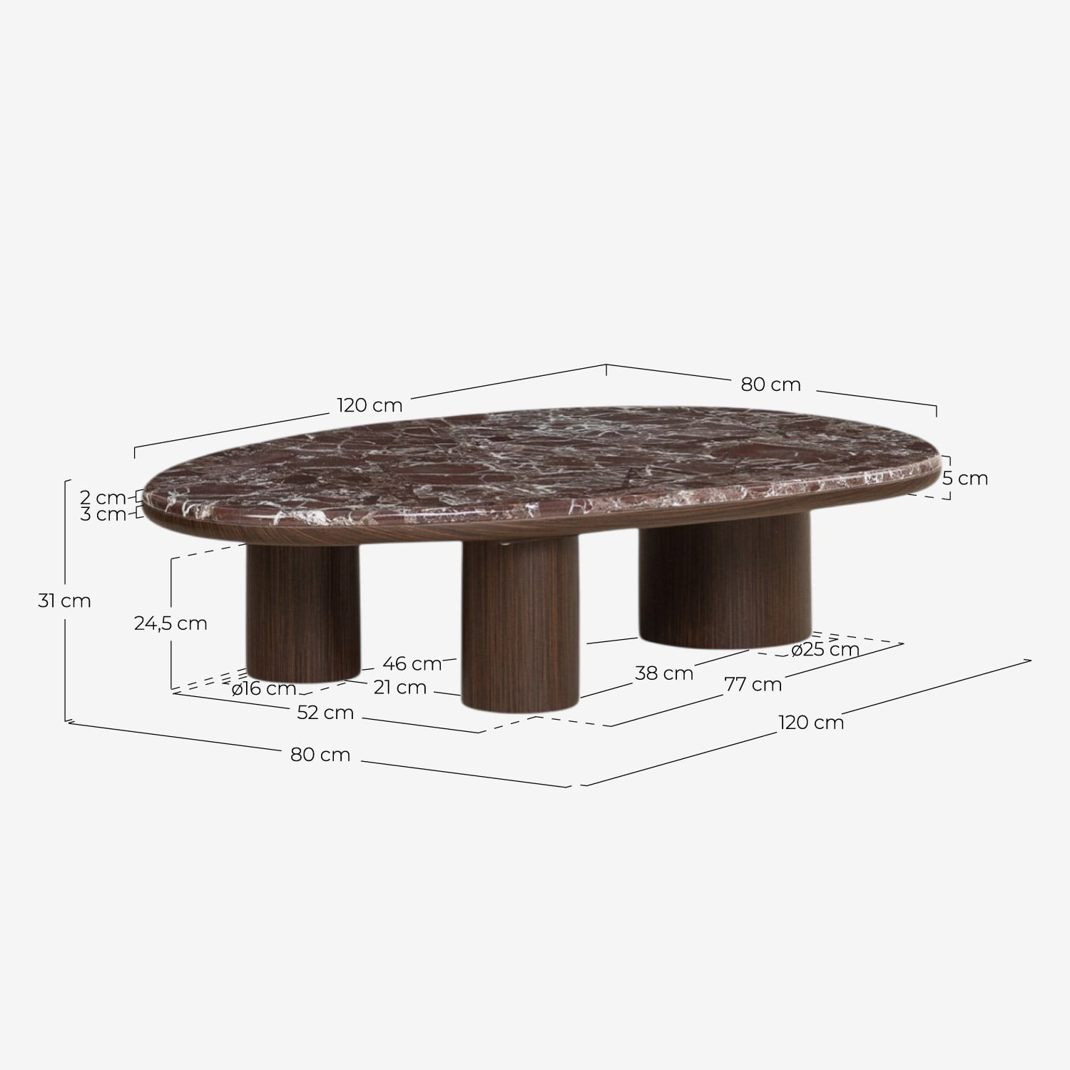 Mesa de Centro em Mármore e Madeira (120x80 cm) Thomy, Medidas