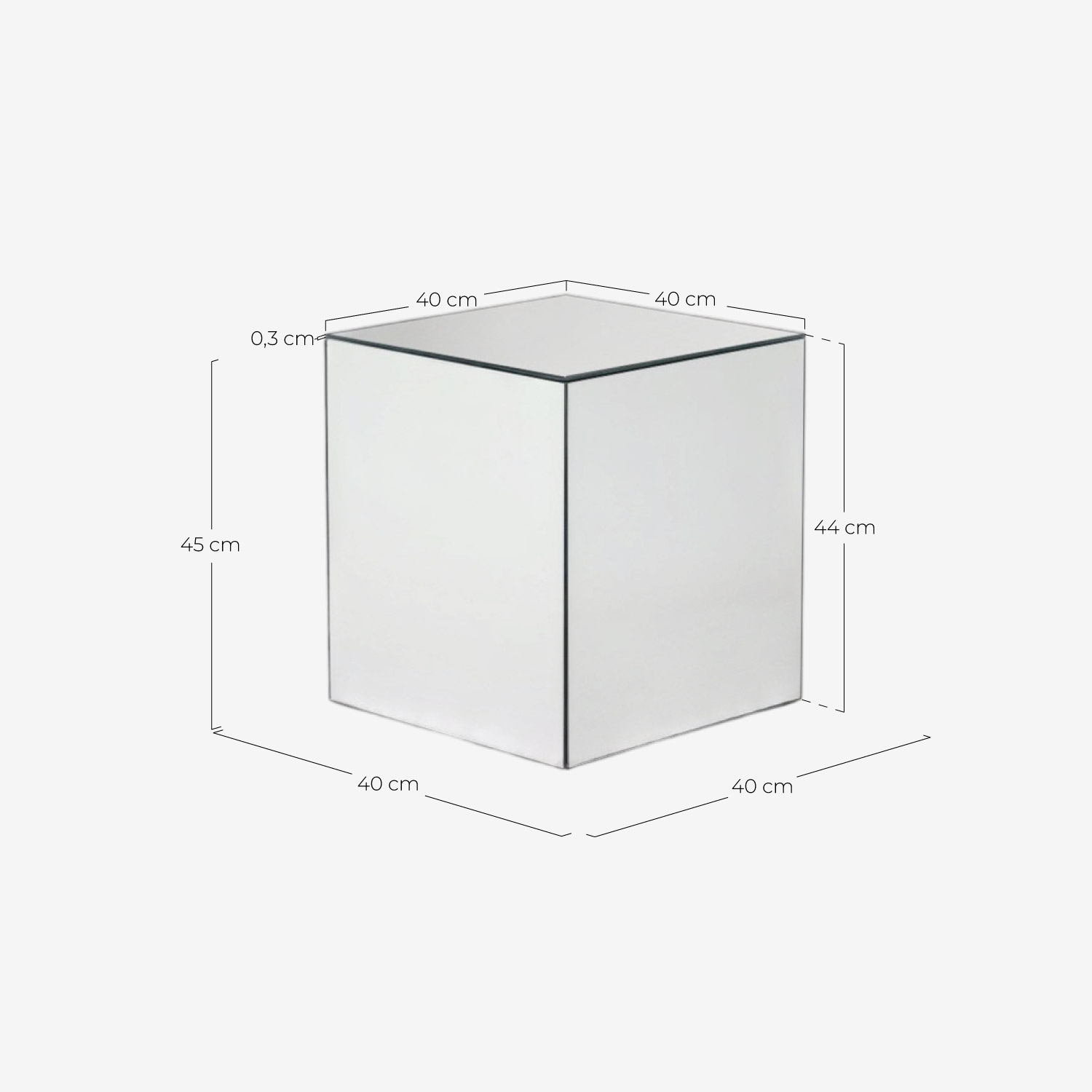 Mesa Lateral Quadrada em Vidro (40x40 cm) Ninel, Medidas