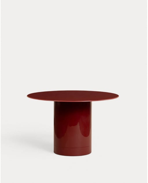 Mesa de Jantar Redonda de Vidro e Madeira (Ø120 cm) Merne - Vermelho Tinto