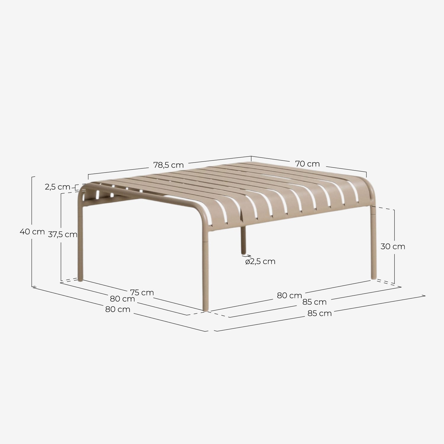 Mesa de Centro Retangular de Metal para Exterior (85x80 cm) Tavo, Medidas