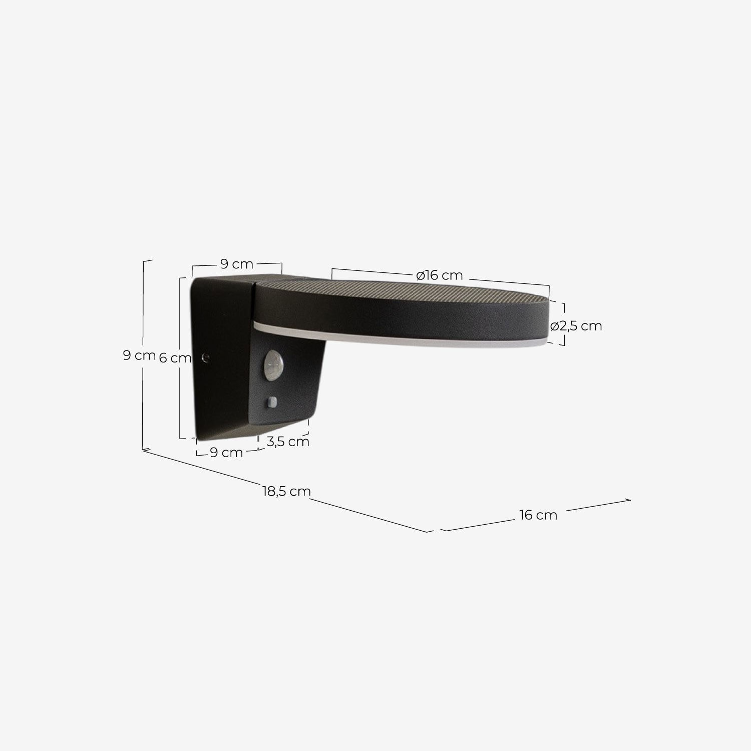 Luminária de Parede Solar LED Externa em Aluminio Marisa, Medidas