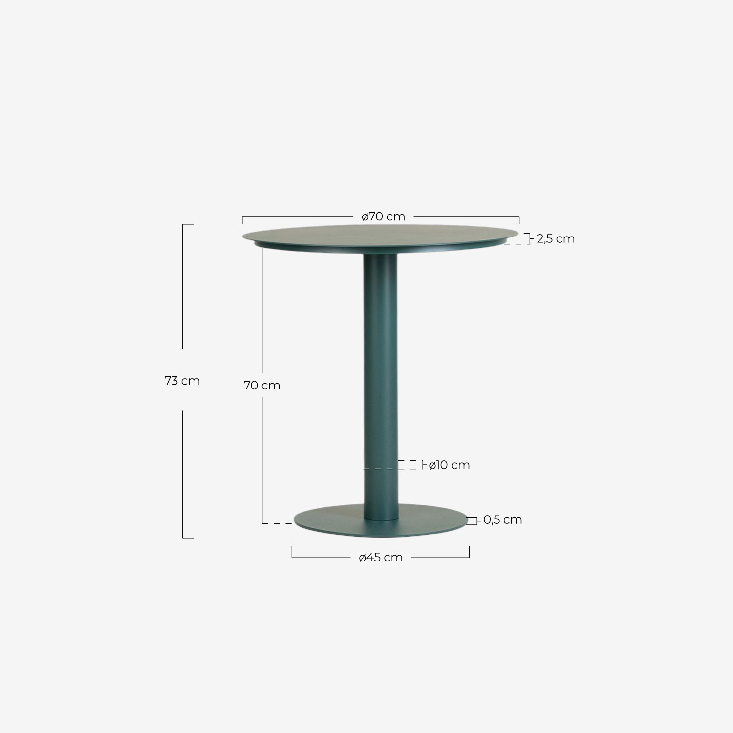 Mesa de exterior redonda Ø70 cm em metal Banon, Medidas