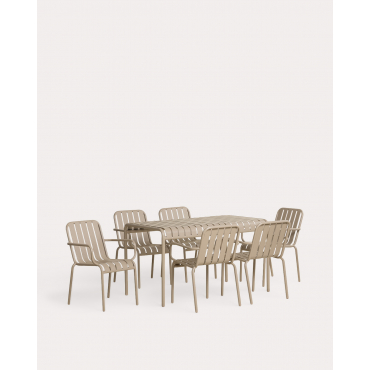 Conjunto de Mesa Retangular (130x80 cm) e 6 Cadeiras com Apoios de Braço em Metal Tavo Castanho Clay - The Masie