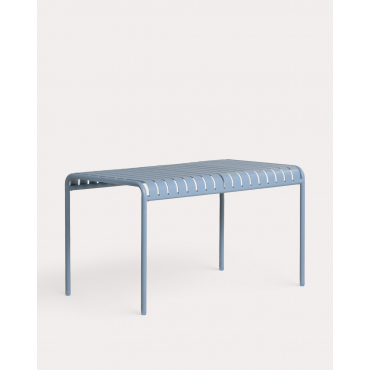 Conjunto de Mesa Retangular para Exterior (130x80 cm) e 2 Bancos de Metal Tavo Azul Silvery - The Masie