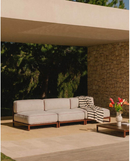 Conjunto de Sofá de Jardim Modular de 3 Peças com Módulo Central em Metal e Tecido Kristen