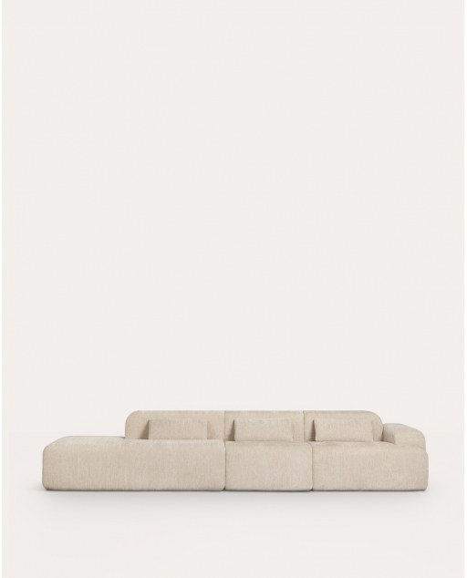 Sofá Modular de 3 Peças Embalado a Vácuo com Módulo Chaise Longue, Módulo Central e Módulo de Canto em Tecido Rhys - Bege Seashell