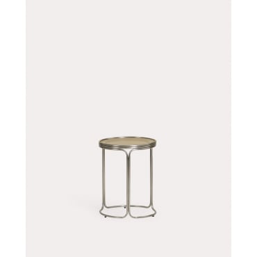 Mesa Lateral Redonda em Metal e Vidro Temperado (Ø40 cm) Massia Vidro fumado - The Masie