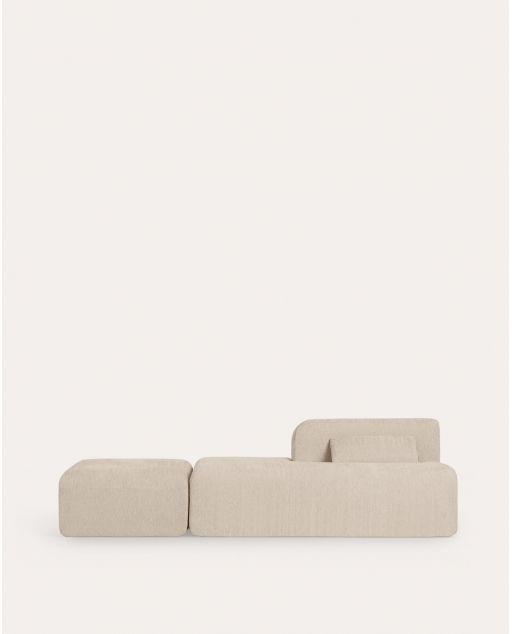 Sofá Chaise Longue Modular Embalado a Vácuo com Módulo Otomano em Tecido Rhys - Bege Seashell