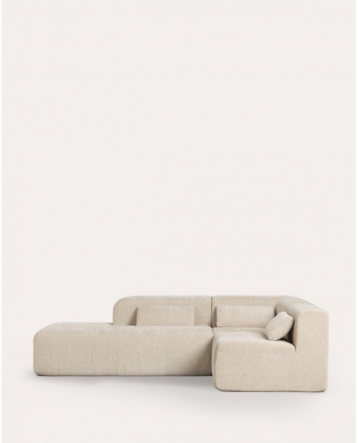 Sofá Modular de 3 Peças Embalado a Vácuo com Módulo de Chaise Longue, Módulo de Canto e Módulo Central em Tecido Rhys - Bege Seashell