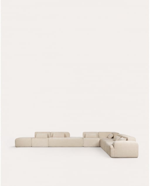 Set de sofá modular de 6 peças embalado a vácuo, com chaise longue, módulos de canto, central e pufe de tecido Rhys